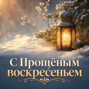 Открытка на Прощёное воскресенье со светящимся фонарём