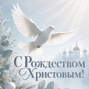 Открытка на Рождество Христово с белым голубем