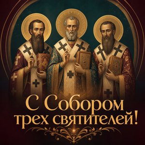 Открытка на Собор трех святителей с тремя иконными образами