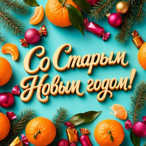 Открытка на Старый Новый год с мандаринами