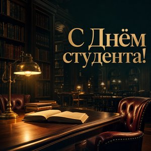 Открытка на Татьянин день — День студента с ночной библиотекой