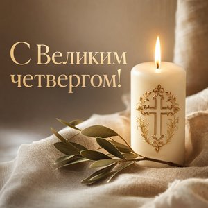 Открытка на Великий четверг с церковной свечой