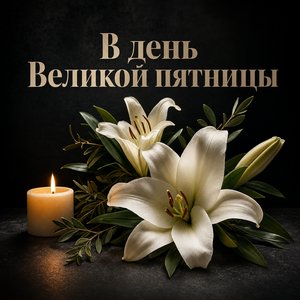Открытка на Великую пятницу с белыми лилиями и свечой