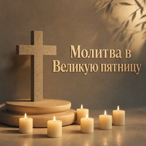 Открытка на Великую пятницу с каменным крестом и свечами