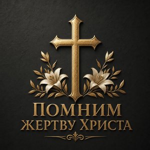 Открытка на Великую пятницу с золотым крестом на черном фоне