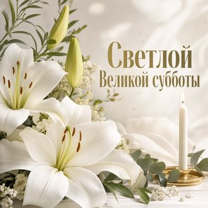Открытка на Великую субботу с белыми лилиями и свечой