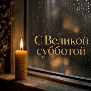 Открытка на Великую субботу с зажжённой свечой у окна