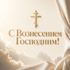 Открытка на Вознесение Господне с тонким золотым крестом
