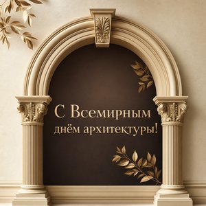 Открытка на Всемирный день архитектуры с золотой аркой