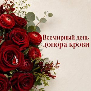 Открытка на Всемирный день донора крови с красным букетом