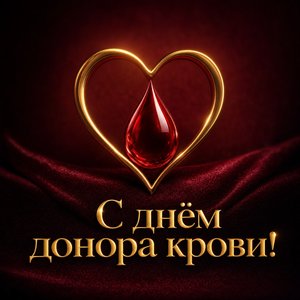 Открытка на Всемирный день донора крови с золотым сердцем и каплей
