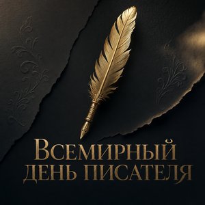 Открытка на Всемирный день писателя с золотым пером