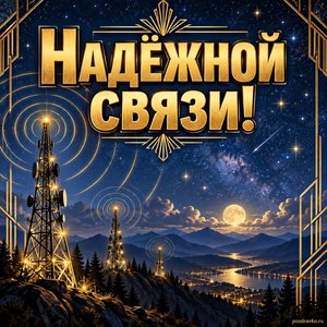 Открытка «Надёжной связи!» с антеннами и волнами