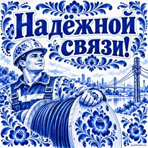 Открытка «Надёжной связи!» с рабочим и катушкой