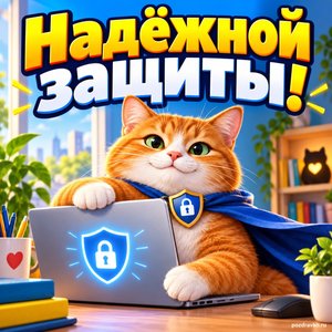 Открытка «Надёжной защиты!» с котом