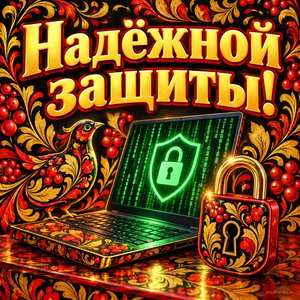 Открытка «Надёжной защиты!» с ноутбуком и замком