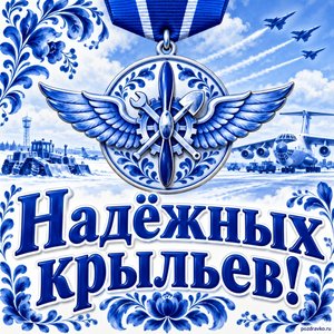 Открытка «Надёжных крыльев!» с медалью