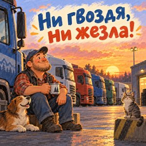 Открытка «Ни гвоздя, ни жезла!» с автоколонной на закате