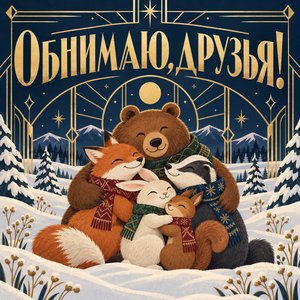 Открытка «Обнимаю, друзья!» со зверятами