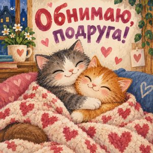 Открытка «Обнимаю, подруга!» с обнимающимися котиками