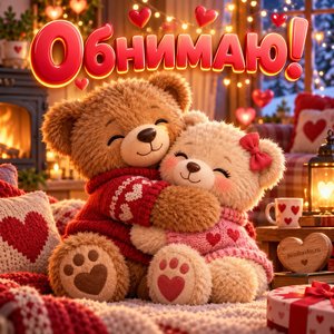 Открытка «Обнимаю!» с обнимающимися мишками
