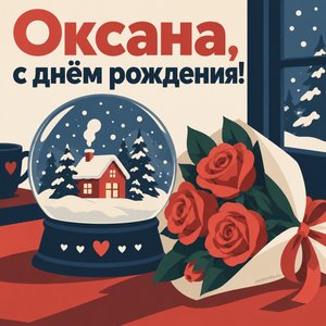 Открытка «Оксана, с днём рождения!» Оксане со снежным шаром