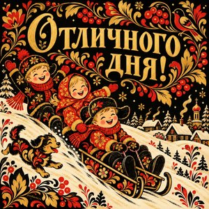 Открытка «Отличного дня!» с детьми на санках