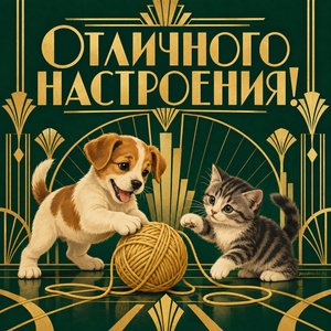 Открытка «Отличного настроения!» со щенком и котёнком