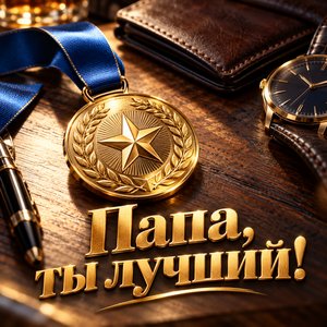 Открытка «Папа, ты лучший!» на День отца с золотой медалью
