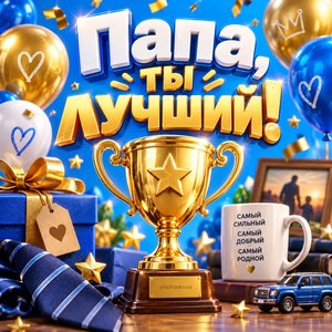 Открытка «Папа, ты лучший!» с кубком лучшему папе