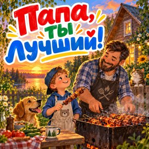 Открытка «Папа, ты лучший!» с шашлыком на даче