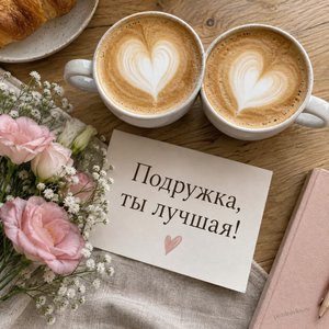 Открытка «Подружка, ты лучшая!» с двумя латте