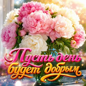 Открытка пожелания на каждый день с букетом пионов