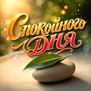 Открытка пожелания на каждый день с зелёным листом на камне