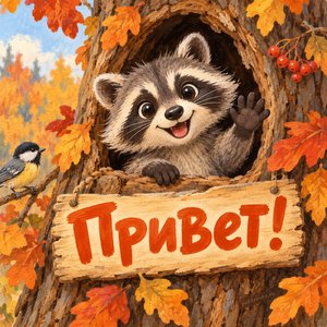 Открытка «Привет!» с енотом