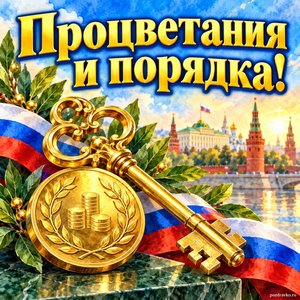 Открытка «Процветания и порядка!» с ключом и монетой