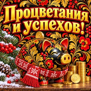 Открытка «Процветания и успехов!» с копилкой в шарфе