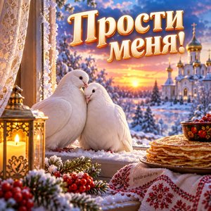 Открытка «Прости меня!» с голубями на окне