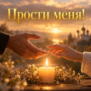Открытка «Прости меня!» с протянутыми руками и свечой