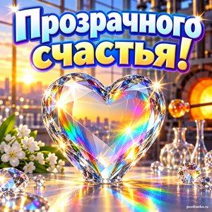 Открытка «Прозрачного счастья!» с хрустальным сердцем