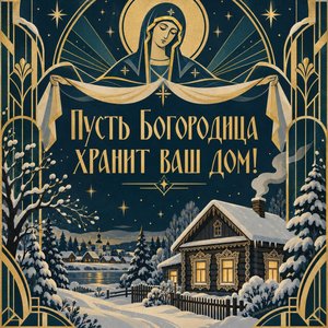 Открытка «Пусть Богородица хранит ваш дом!» с резными наличниками