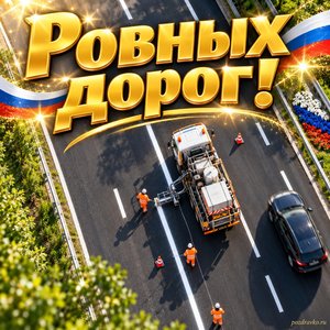 Открытка «Ровных дорог!» с разметкой