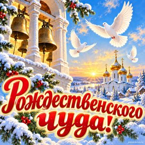Открытка «Рождественского чуда!» с колокольней утром