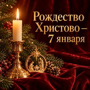 Открытка «Рождество Христово — 7 января» со свечой и звездой на бархате