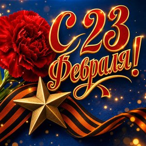 Открытка День защитника Отечества 23 февраля с красной гвоздикой и звездой