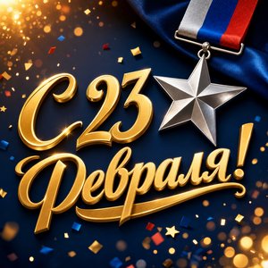 Открытка День защитника Отечества 23 февраля с серебряной звездой-медалью