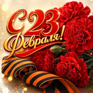 Открытка День защитника Отечества 23 февраля с красными гвоздиками и георгиевской лентой