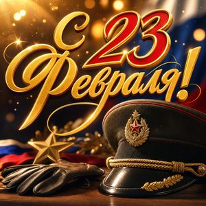 Открытка День защитника Отечества 23 февраля с офицерской фуражкой