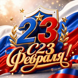 Открытка День защитника Отечества 23 февраля с числом 23 и щитом