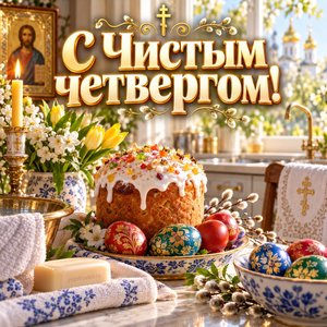 Открытка «С Чистым четвергом!» с крашеными яйцами